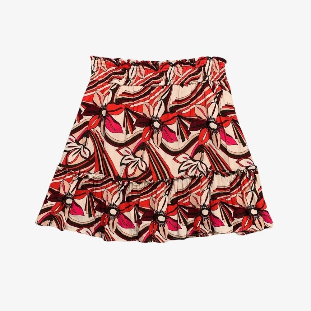 Anthropologie Skirt Womens XS Extra Small Floral A-Lined Smocked Waist Tiered